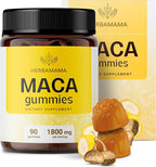 HERBAMAMA Maca Root Gummies - 1800mg Maca Root Extract for Energy Support - Vegan, Non-GMO Antioxidant Support Supplement - 90 Pectin-Based Banana-Flavored Chews