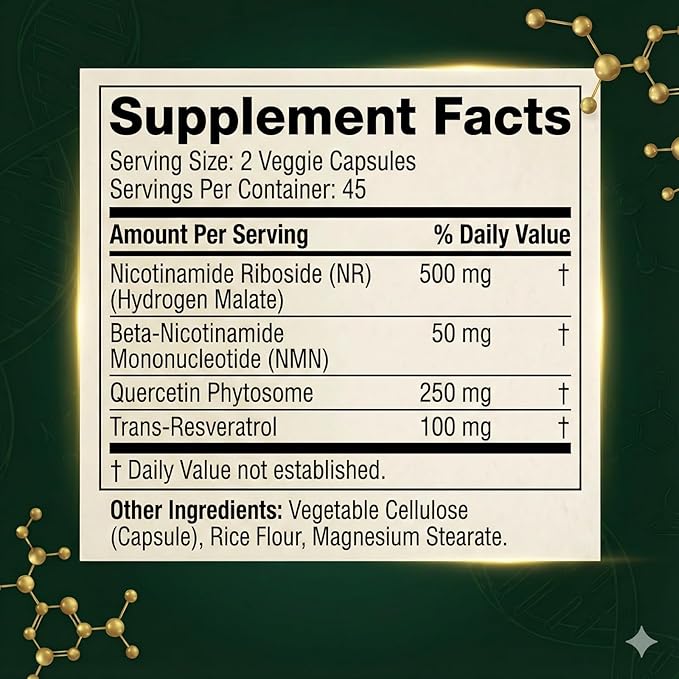Liposomal NAD+ NMN Supplement with COQ10, Nicotinamide Riboside, Trans-Resveratrol, 900mg, 90 Veggie Capsules