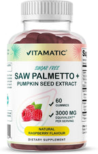 Vitamatic Saw Palmetto & Pumpkin Seed Gummies – Sugar-Free Botanical Extract – Natural Raspberry Flavor – Vegan, Non-GMO, Plant-Based Gummies – 60 Count