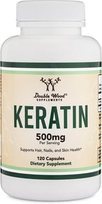 Keratin Hair Growth Vitamin (500mg per Serving, 120 Pills) Keratin Hair Treatment for Men and Women (Vital Protein for Hair, Skin, and Nails) Vitaminas para El Cabello, Vegan Safe by Double Wood