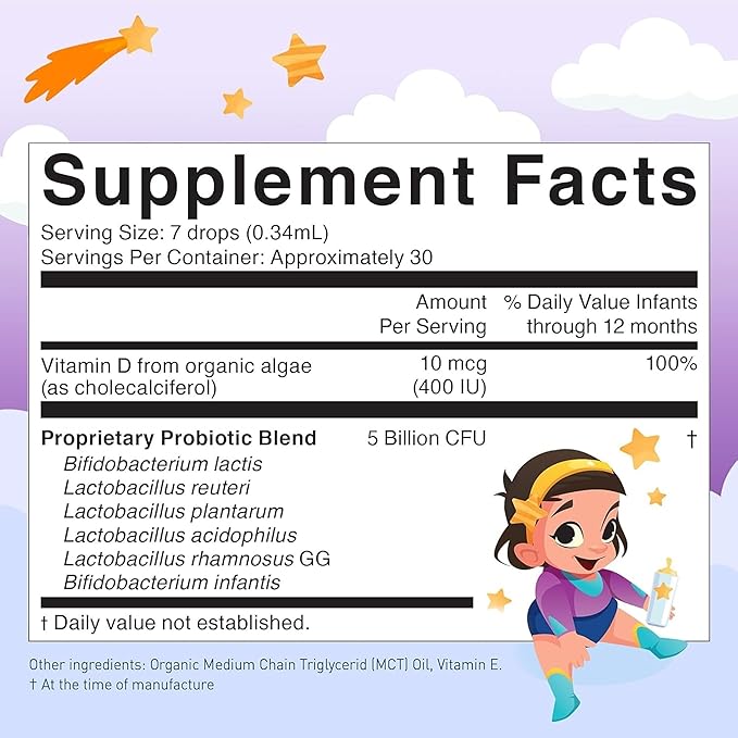 LOVEBUG Baby Probiotic Drops - Organic Probiotics for Immune Support and Baby Constipation & Colic Relief - Tasteless & Sugar-Free Liquid Drops for Newborns, Babies & Infants (0-12 Months) - 10ml