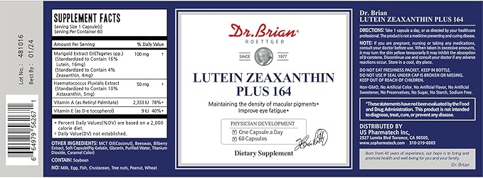 Dr. Brian Lutein and Zeaxanthin Supplements, Eye Vitamins Macular Degeneration Supplements Non-GMO, Gluten Free for Dry Eyes Vision Health, 60 Capsules