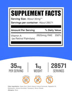 BulkSupplements.com Vitamin A Palmitate Powder - as Retinol Palmitate, Vitamin A Supplement for Immune & Eye Support - Gluten Free, 35mg per Serving, 1kg (2.2 lbs) (Pack of 1)