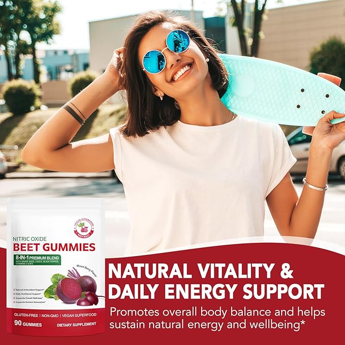 Beet Root Gummies | with CoQ10 + Grape Seed Extract | High-Potency Beet Root Concentrate | Supports Heart Health & Nitric Oxide Production | Sugar-Free | 90 Count