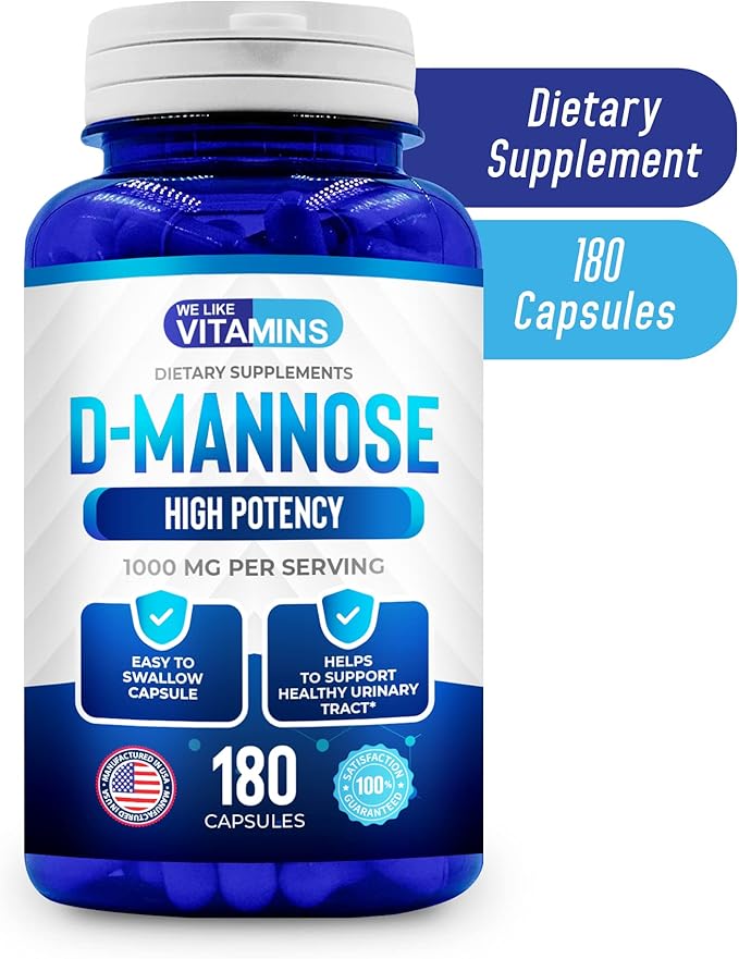 We Like Vitamins D-Mannose 1000mg Capsules - 180 Easy to Swallow Veggie Capsules - Cranberry D Mannose Supplement Helps Support Bladder and Urinary Tract Health