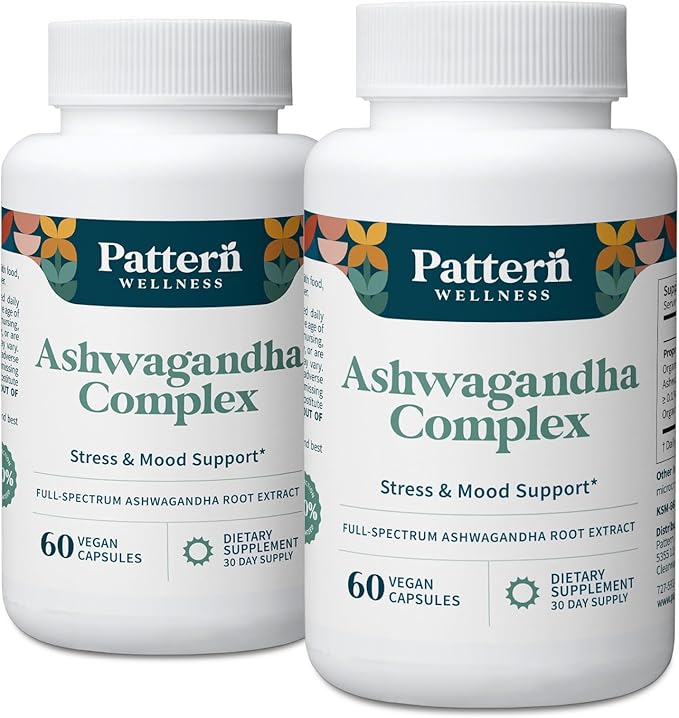 Pattern Wellness Ashwagandha Complex for Men & Women – Organic KSM-66® & Black Pepper Extract – Supports Stress Response & Energy Balance – Non-GMO – 120 Vegan Capsules