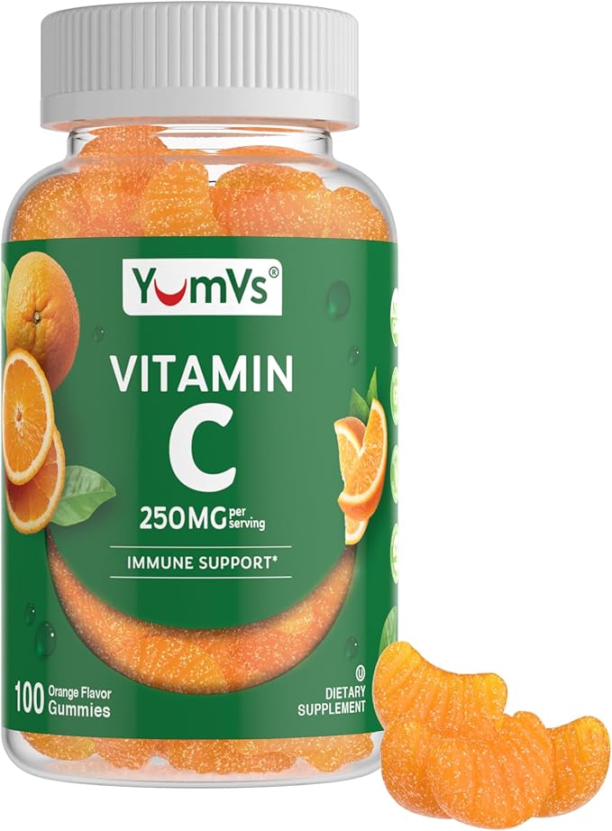 YUM-V'S Vitamin C Gummies for Adults - 250 mg Yummy Vitamin C Gummy - VIT C Gummies - Immune Support Supplement -Orange Flavored Kosher, Halal, Gluten Free (100 Count)
