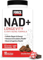 Force Factor NAD+ Longevity, Support Cellular Energy & Repair, Anti-Aging Formula with Antioxidant Support, Promote Brain & Cognitive Health, Chocolate, 60 Soft Chews