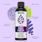 Zhou Organic Black Seed Oil - Black Cumin Seed Oil Cold Pressed, Nigella Sativa, Pure Unrefined Blackseed Liquid, Premium Supplement for Health with Thymoquinone, Omega 3 6 9 - 8 Fl Oz (Pack of 1)