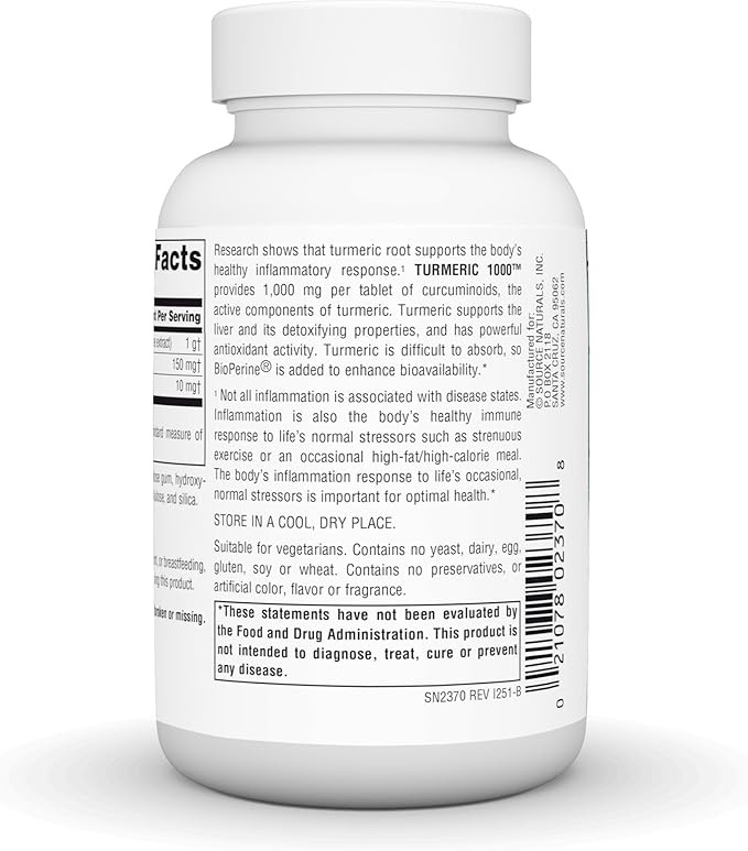 Source Naturals Turmeric 1000, Supports The Body’s Healthy Inflammatory Response*, 1,000mg - 60 Tablets