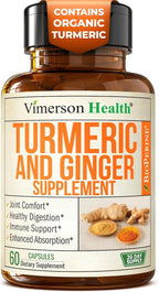 Turmeric Curcumin Supplement with Ginger Root for Joint Support, Digestive & Gut Health - Contains Organic Turmeric Curcumin with Black Pepper (Bioperine) for Enhanced Absorption - 60 Capsules