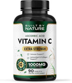 Built by Nature Vitamin C 1000mg – High Potency Immune Support Supplement – Vitamina C Antioxidant for Women & Men – Supports Energy, Skin & Collagen - 90 Tablets