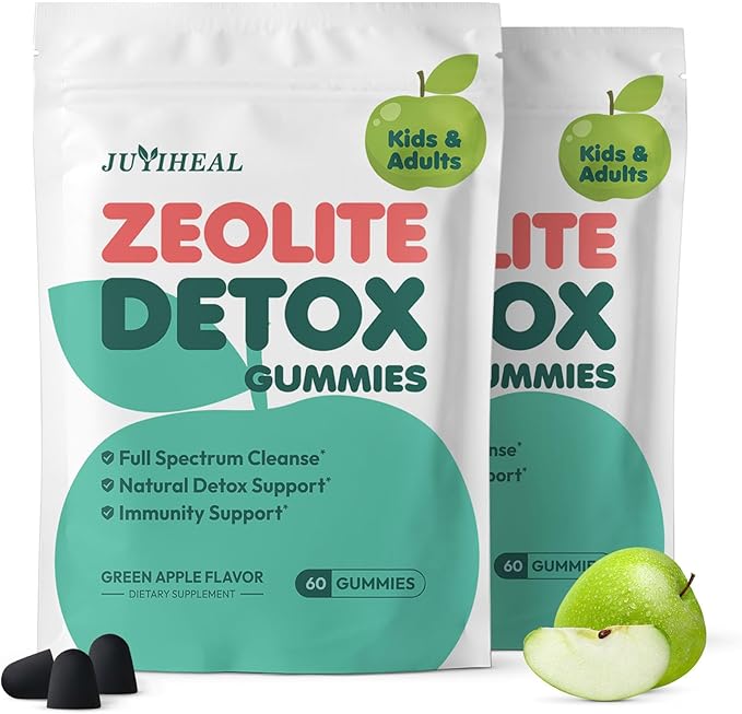 Zeolite Detox for Kids & Adults, 350mg Zeolite & 300mg Chlorella Detox Gummies Gentle Body Toxin Cleanse, 60 Gummies, Green Apple 2Pack