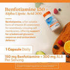Doctor's Best Benfotiamine + Alpha Lipoic Acid (ALA) Nutritional Supplement - Support for Glycemic Balance & Metabolic Response, Benfotiamine 150 mg & Alpha-Lipoic Acid 300 mg Capsules - 60 Veg Caps