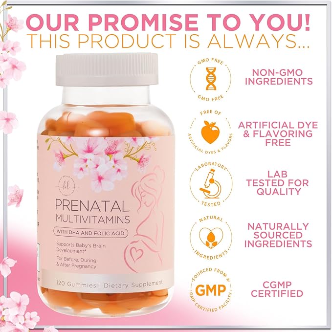 Prenatal Vitamins for Women – Complete Pregnancy Multivitamin - Folic Acid, Omega 3 DHA, Choline, Vitamin D – Essential Support for Mom's & Baby Brain Development - Tasty Orange Flavor - 120 Gummies