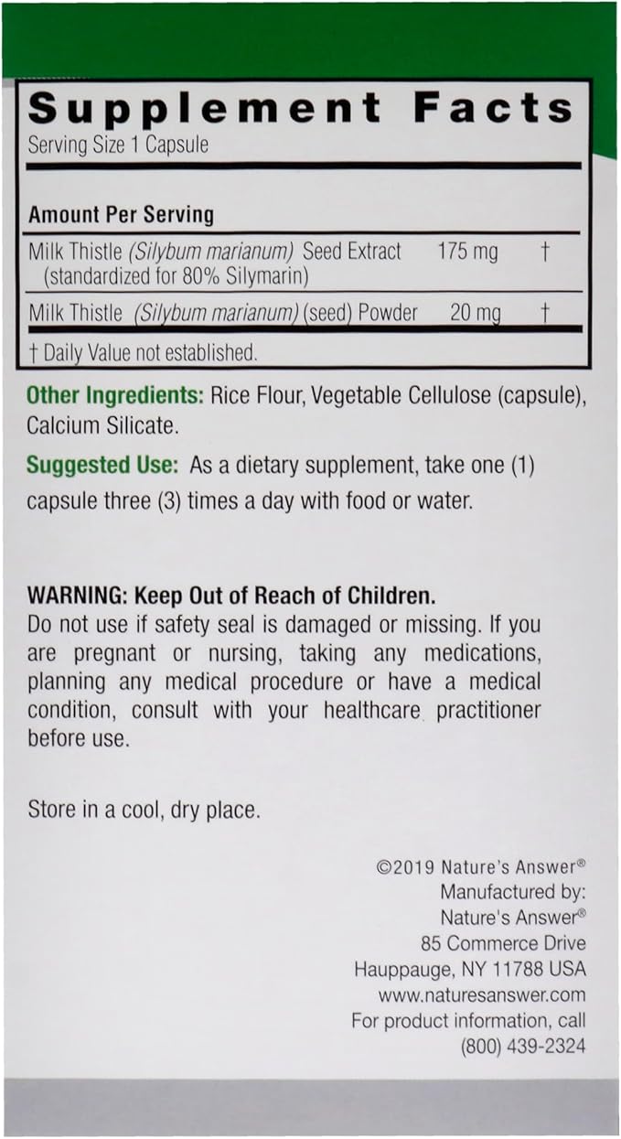 Nature's Answer Milk Thistle Seed Vegetarian Capsules, 120-Count