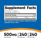 Nutricost Niacin (Vitamin B3) 500mg, 240 Capsules - with Flushing, Non-GMO, Gluten Free