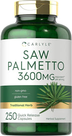 Carlyle Saw Palmetto for Men and Women | 250 Capsules | Herb Extract Supplement | Serenoa Repens | Non-GMO and Gluten Free