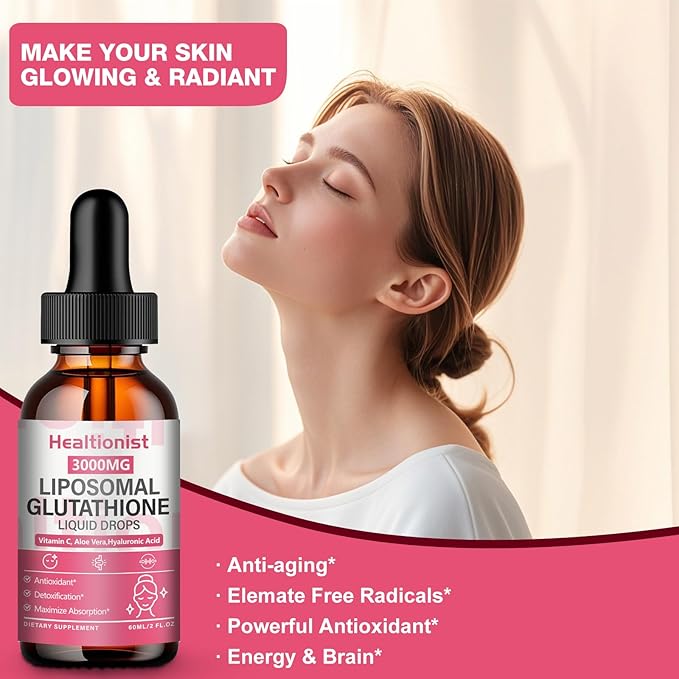 2 Pack 3000mg Liposomal Glutathione Liquid Drops with Vitamin C, 98% Absorption, Glutathione Liposomal Supplement, Powerful Antioxidant Complex for Immune System, Liver, 4 Fl Oz per Bottle