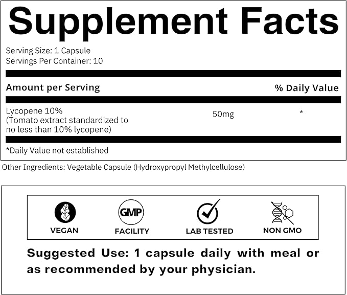 Lycopene 50mg, Natural Carotenoid Antioxidant Supplement from Tomatoes, Standardized Extract for Heart, Prostate & Skin Health – Non-GMO, (Trial Pack)