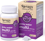 Renzo's Picky Eater Kids Multivitamin with Iron - Dissolvable Kids Vitamins with Iron, Zinc, Vitamin C, Vitamin D, E & K, Sugar-Free Melty Tabs, Green Apple Flavor, 60-Count (1-2 Month Supply)