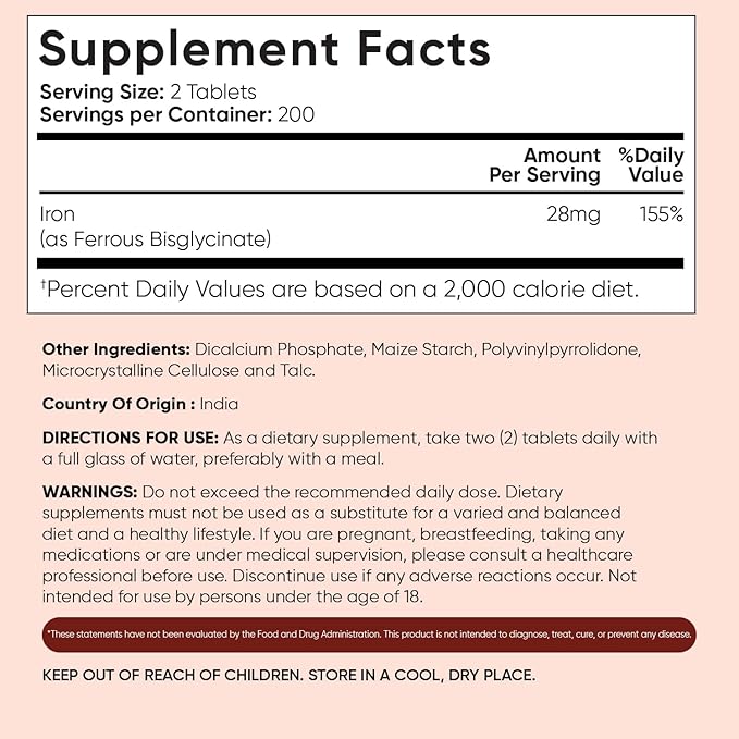 WeightWorld Chelated Iron Bisglycinate 28mg Tablets for Blood Health & Energy (6-Month Supply) - Gentle Iron Supplement Vegan - 400 Tablets - Ferrous Bisglycinate for Women & Men - Non-GMO