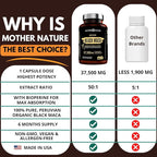 Black Maca Root 50:1 750mg – 180 Capsules Organic Peruvian Maca Peruana Supplement for Men | High Potency Energy, Mood & Performance Support | Vegan, Non-GMO