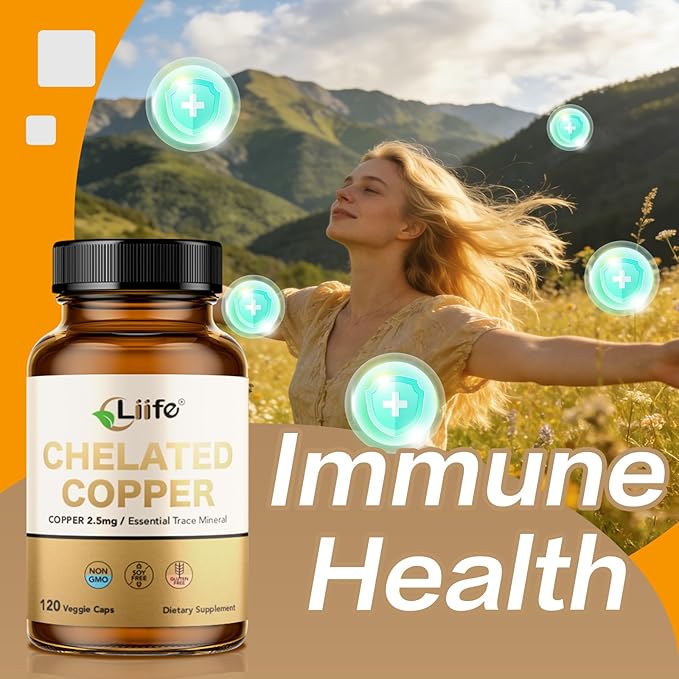 LIIFE Albion Chelated Copper 2.5mg, Copper Supplements, Supporting Red Blood Cells, Collagen, and Energy Production, 120 Veggie Capsules