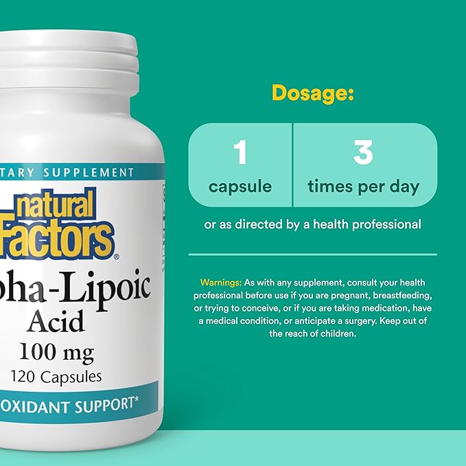 Natural Factors Alpha-Lipoic Acid 100 mg - Antioxidant Support* - Non-GMO - 120 Capsules