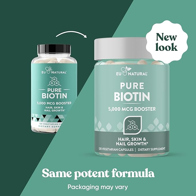 Biotin 5000 mcg Hair Skin Nails Supplement – High-Potency Hair Growth Vitamins for Women & Men – Provide Powerful Support for Healthy Hair, Stronger Nails and Glowing Skin – 120 Vegan Soft Capsules