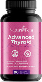 NaturalFem Advanced Thyroid Support & Hormone Balance for Women with Kelp, Turmeric, Milk Thistle, Chlorella, Aquamin & Botanical Formula - Mood & Focus Iodine Supplement - 90 Capsules