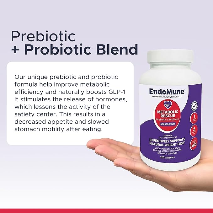 Endomune Metabolic Rescue Prebiotic and Probiotic - Physician Formulated - 120 Vegetarian Capsules - Weightloss Supplement