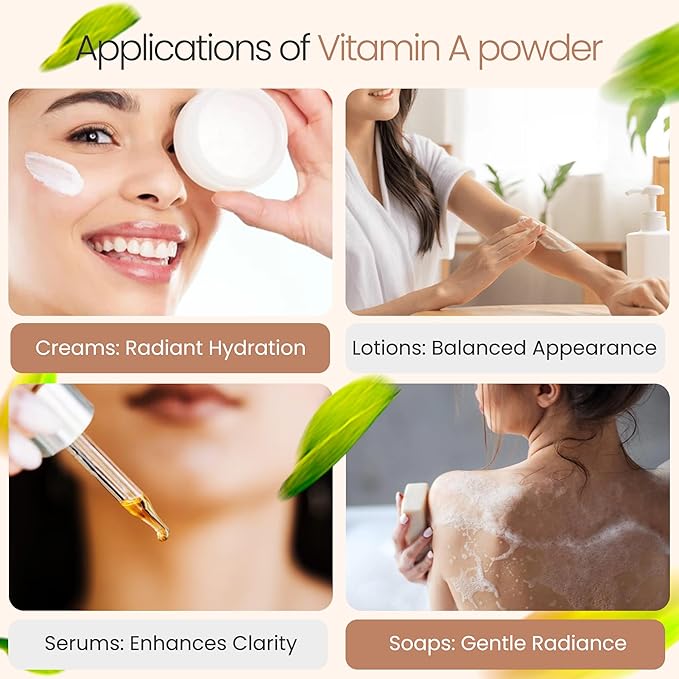Vitamin A Powder Retinyl Palmitate, Pure Retinol Powdered Vitamin Water Soluble Vitamin A USP & Cosmetic Grade (4 oz. / 113 Grams)
