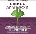 Nature's Way Ginkgo Premium Extract, Supports Memory & Concentration*, 120 mg Ginkgo Biloba Extract per 2-Capsule Serving, with Gotu Kola, Vegan, No Gluten, 60 Capsules (Packaging May Vary)