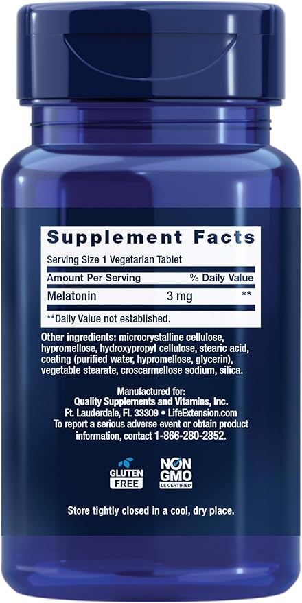 Life Extension Melatonin 6 Hour Timed Release, 3 mg, Extended-Release Formula for Optimal Sleep Support, Healthy circadian Rhythms, Cellular Defense, Gluten-Free, Non-GMO, Vegetarian, 60 Tablets