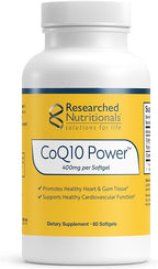 Researched Nutritionals CoQ10 400mg Softgels for Heart Health - Therapeutic-Strength Coenzyme Q10 Supplement - Support Natural Energy & Immune Function, Promote Healthy Gum Tissue (60 Softgels)