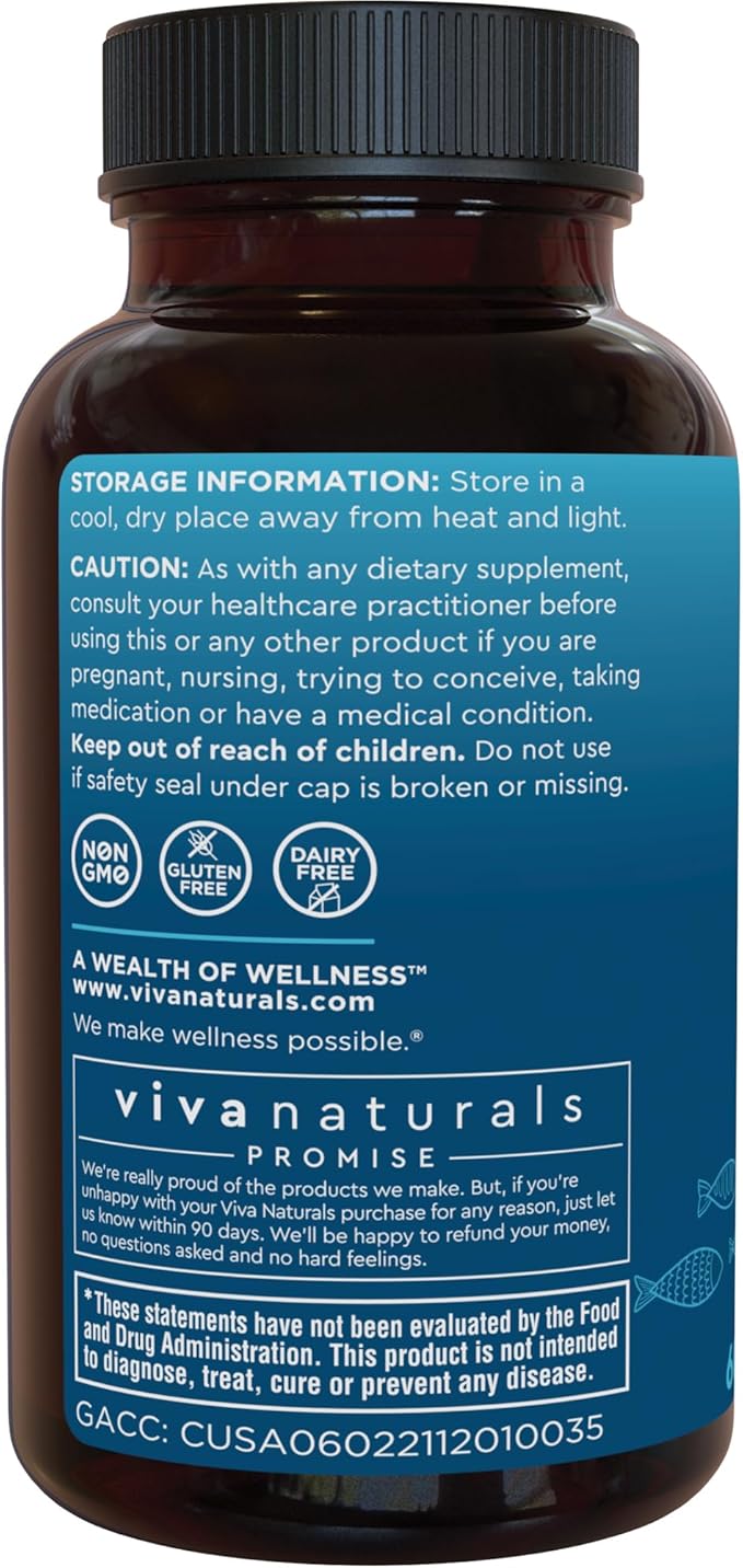Viva Naturals Omega-3 Fish Oil, Triple Strength, 2500 mg, 60 Softgels – Re-Esterified Omega 3 Fatty Acids Including EPA, DHA, DPA - Pascatarian-Friendly