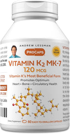 ANDREW LESSMAN Vitamin K2 MK7 120 mcg 60 Softgels - Essential for Healthy Calcium Utilization, Promotes Optimum Skeletal, Heart and Arterial Health. No Additives. Small Easy to Swallow Softgels