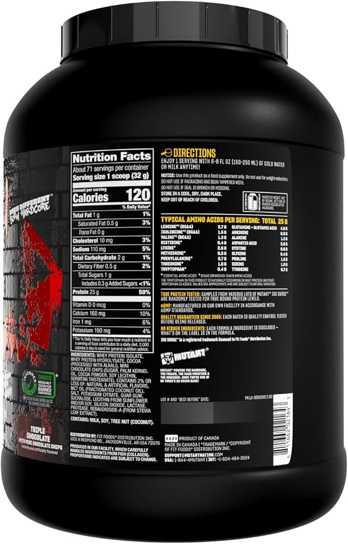 Mutant Hardcore ISO Whey Protein Isolate Powder Acts Fast to Help Recover, Build Muscle, Bulk and Strength, 5 lb - Triple Chocolate