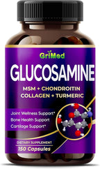 GriMed Glucosamine 12,000mg - X12 Power with MSM, Chondroitin, Collagen, Turmeric for Joint Wellness, Strong Bones, Cartilage Support