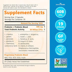 60 Billion Probiotics for Women and Men 19 Strains 5 Organic Prebiotics for Gut Digestive & Immune Health, Supports Diarrhea Gas Bloating, Vegan Probiotic Supplement Formula丨120 Caps