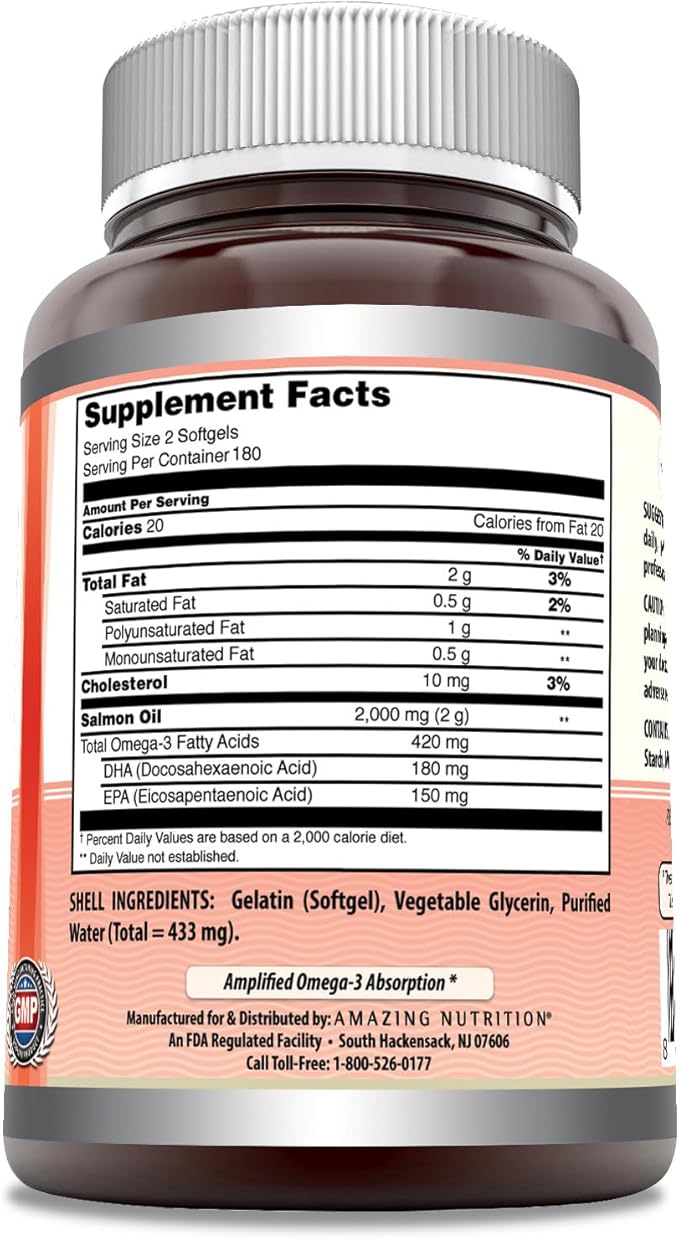 Amazing Omega Wild Alaskan Salmon Oil 2000mg Per Serving Softgels Supplement (360)