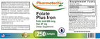 Folic Acid 800 mcg Plus Iron 27 mg Supplement for Women, Vitamin B9, Folate Prenatal, Fast Absorption, Made in USA, 250 Softgels