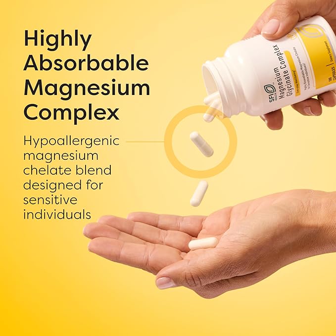Klaire Labs SFI Health Magnesium Glycinate Complex - Chelated Magnesium Blend for Optimal Absorption - Supports Healthy Bones, Muscles & Energy Levels - Gentle on Digestion (100 Capsules)
