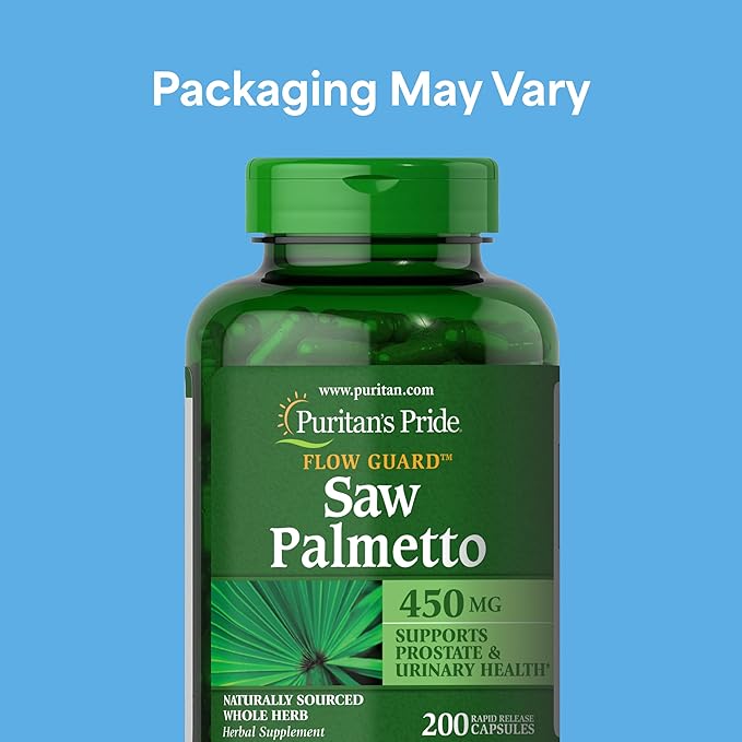 Puritan's Pride Flow Guard™ Saw Palmetto Extract 450mg, Natural Whole Herb Traditional Herbal Dietary Supplement for Mens Prostate and Urinary Health Support, 200 Rapid Release Capsules