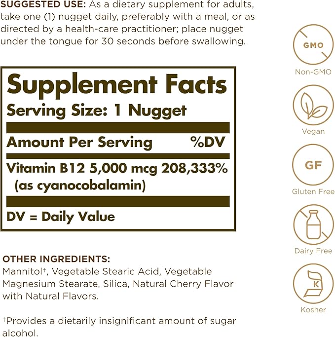 Solgar - Megasorb Vitamin B-12, 5000mcg, 30 nuggets