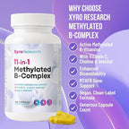 Methylated B-Complex Vitamins - Complete Bioactive Methyl B-Vitamins B12 B6 B9 5-MTHF for Energy Heart Brain & Methylation - Women Men Bio Active Nutrients MTHFR Multivitamins Support