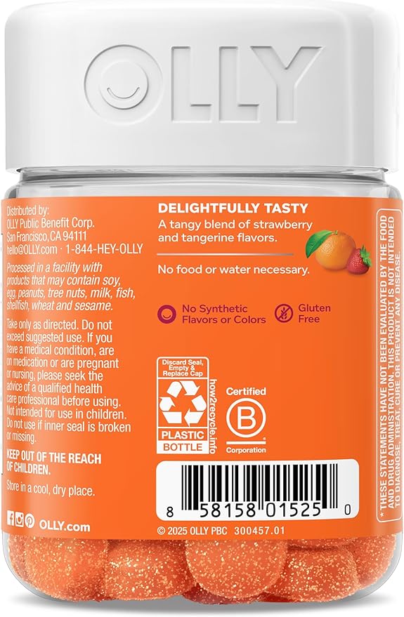 OLLY Laser Focus Gummy, Ginseng, Alpha GPC, B Vitamins, Berry Tangerine Flavor - 36 Count (Pack of 2)