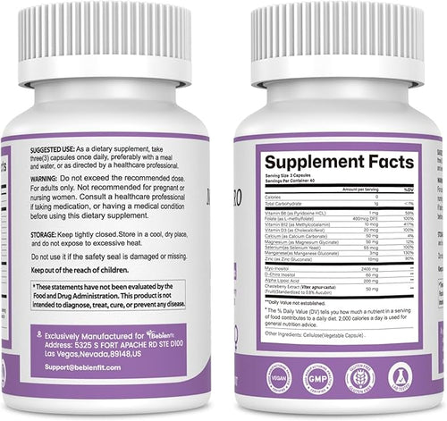 13-in-1 Myo Inositol & D-Chiro Inositol for Women,2460mg-40:1 Ratio Supplement Plus Alpha Lipoic Acid/Folate/Vitex/Magnesium,240 Vegan Capsules