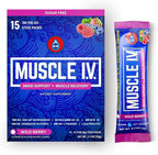 Muscle I.V.® Mood Support, Recovery, Cortisol Reducer Supplement, Vitamin D3 K2, Magnesium Glycinate, L-Theanine, KSM-66® Ashwagandha, Electrolytes Powder Packets, Sugar Free. 15 Ct (Wild Berry)